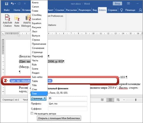 Add citation Options Zotero