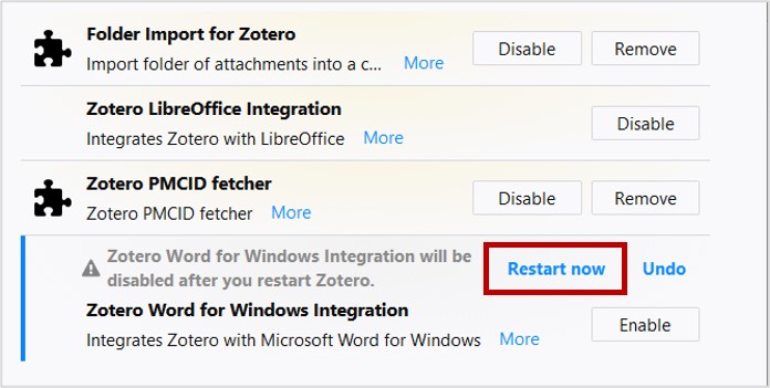 Отключить дополнение Zotero 02
